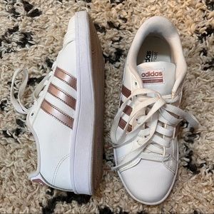 Adidas Cloudfoam Ortholite Float Sneakers - White and Rose Gold Stripe